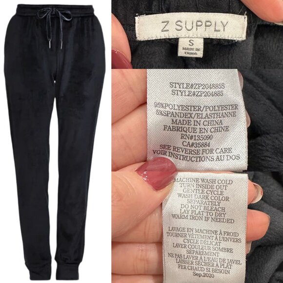 Z Supply Evalyn Silky Velour Drawstring Jogger Pant in Onyx Women's Size S - Picture 2 of 15